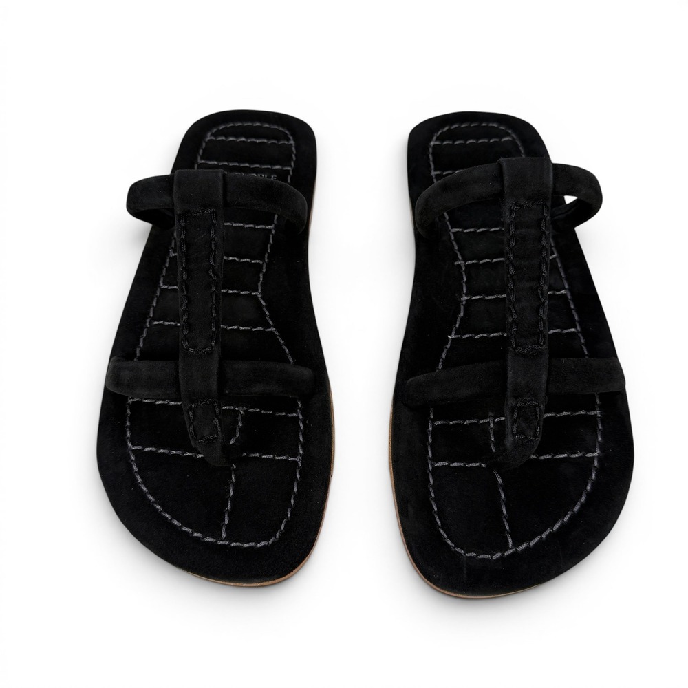 Free People Hadden Sandals Womens 8.5 Black Suede Thong Flat Slides - Picture 4 of 15